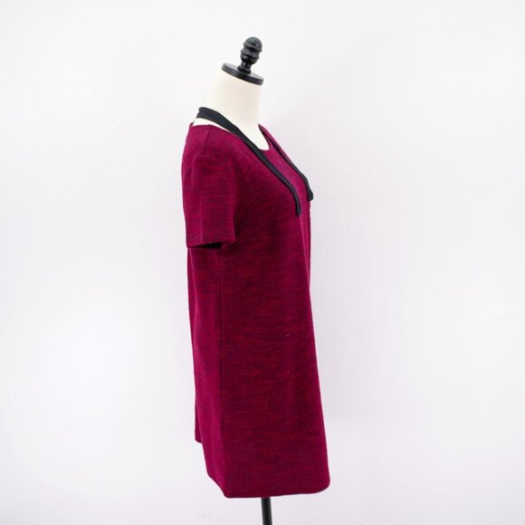 Loft Size 6 Red Knit Open Back Short Sleeve Dress Round Neck Pockets Polyester C - Picture 8 of 11